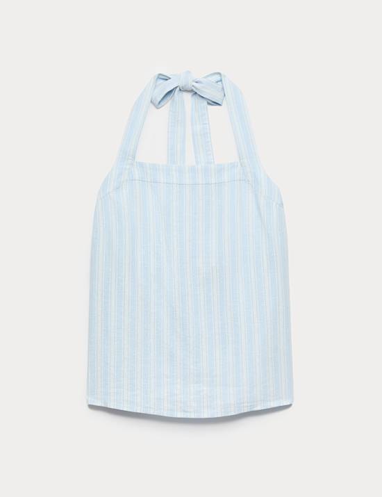 Linnen haltertop met rijke print