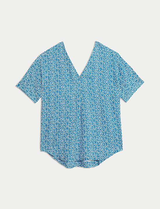 Pure Linen Printed Relaxed Popover Blouse