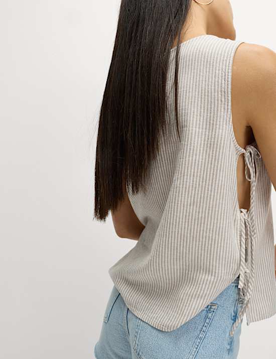 Linen Rich Printed Tie Side Vest