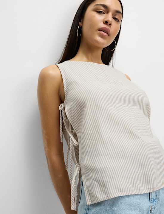 Linen Rich Printed Tie Side Vest