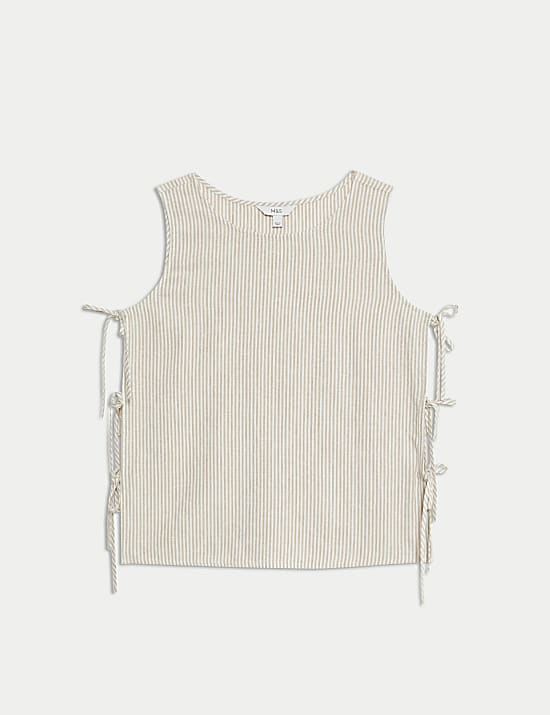 Linen Rich Printed Tie Side Vest