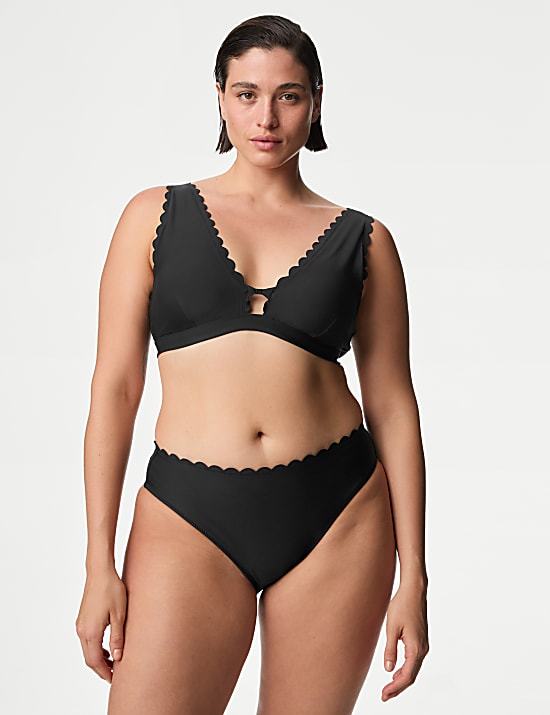 Haut de bikini ampliforme plongeant en néoprène à détail festonné