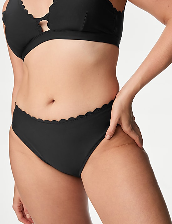 Neoprene Scallop High Leg Bikini Bottoms