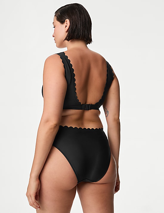 Neoprene Scallop High Leg Bikini Bottoms