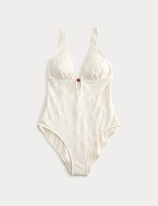 Strukturierter, gepolsterter Plunge-Badeanzug