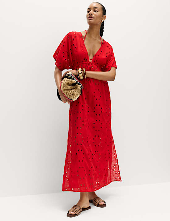 Pure Cotton Cutwork Detail Maxi Kaftan