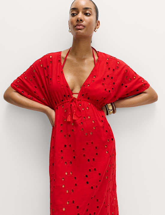 Pure Cotton Cutwork Detail Maxi Kaftan