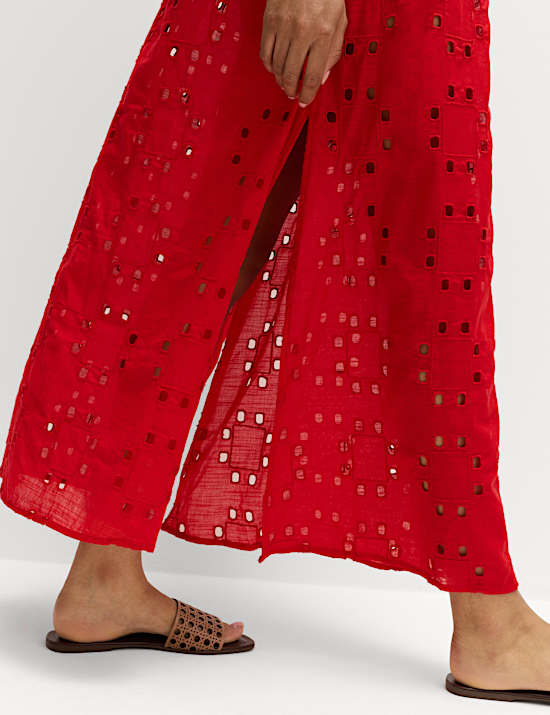 Pure Cotton Cutwork Detail Maxi Kaftan