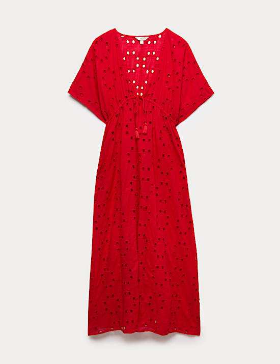 Pure Cotton Cutwork Detail Maxi Kaftan