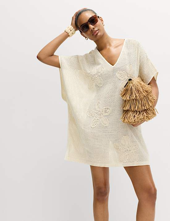 Pure Cotton Floral Detail Mini Kaftan