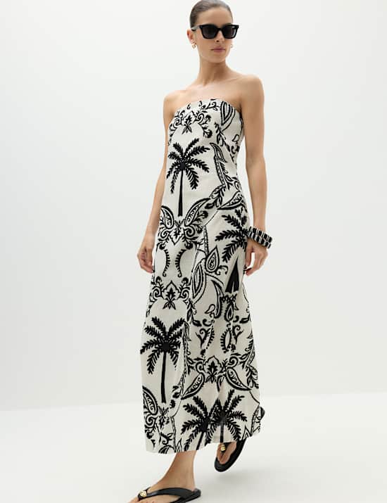 Pure Cotton Printed Midi Bandeau Dress