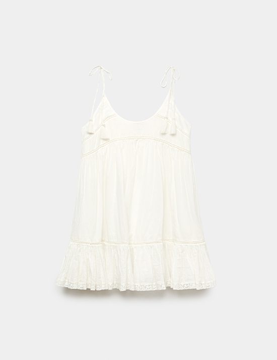 Pure Cotton Lace Insert Mini Smock Dress