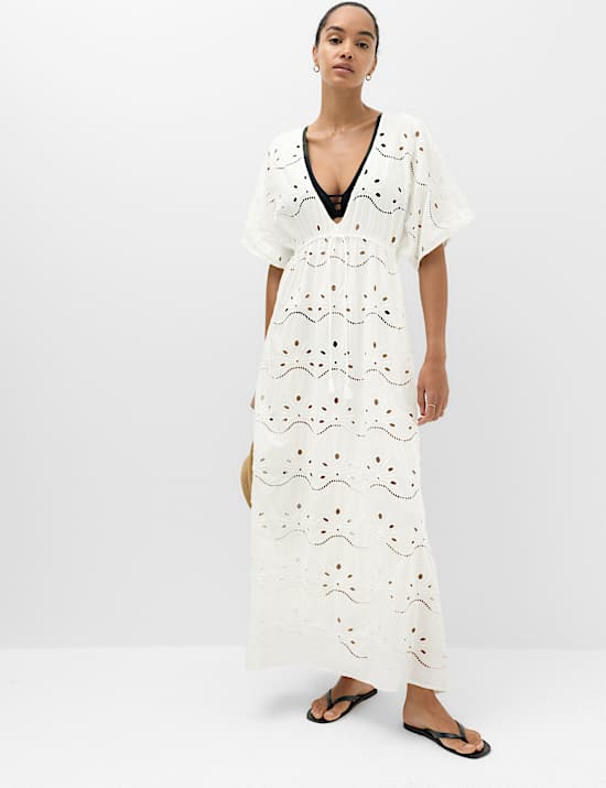 Maxi-Kaftan aus reiner Baumwolle mit Durchbruchdetail