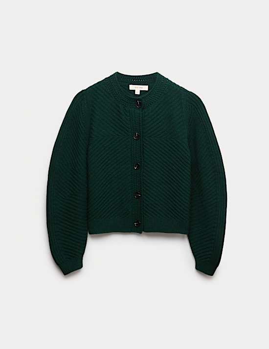 Cardigan côtelé à manches bouffantes