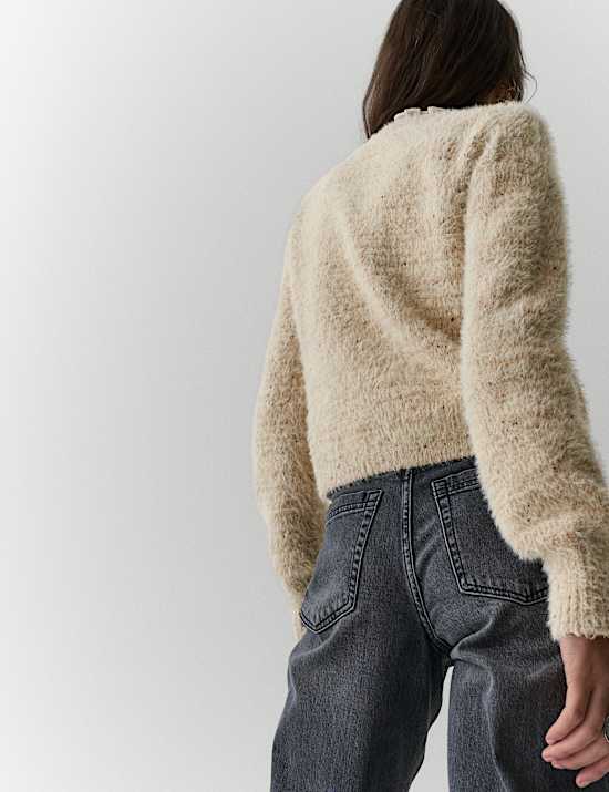 Textured Cardigan with Wool