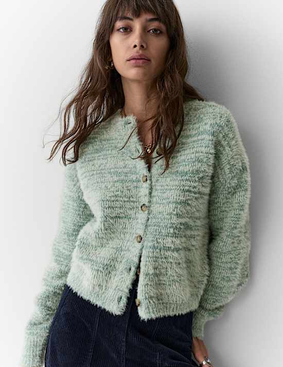 Textured Cardigan with Wool