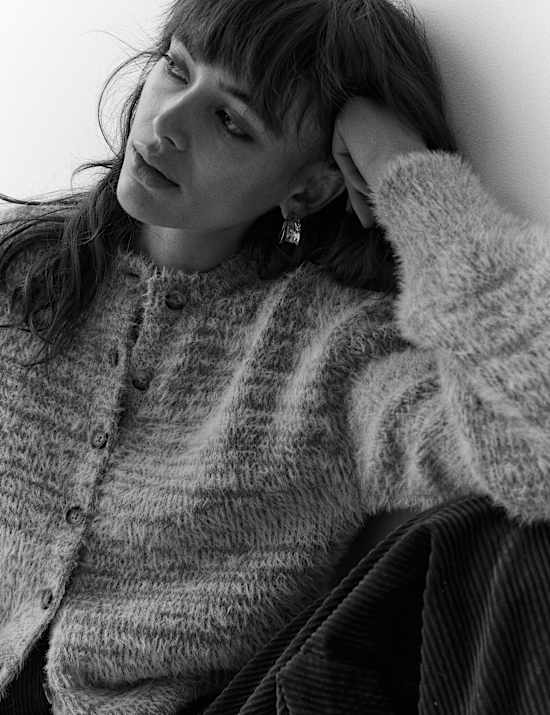 Textured Cardigan with Wool