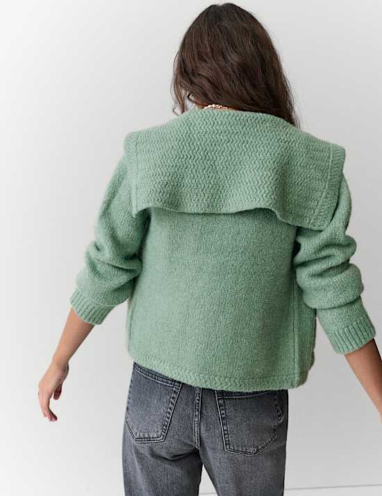 Sailor Collar Cardigan with Wool