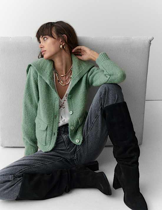 Sailor Collar Cardigan with Wool