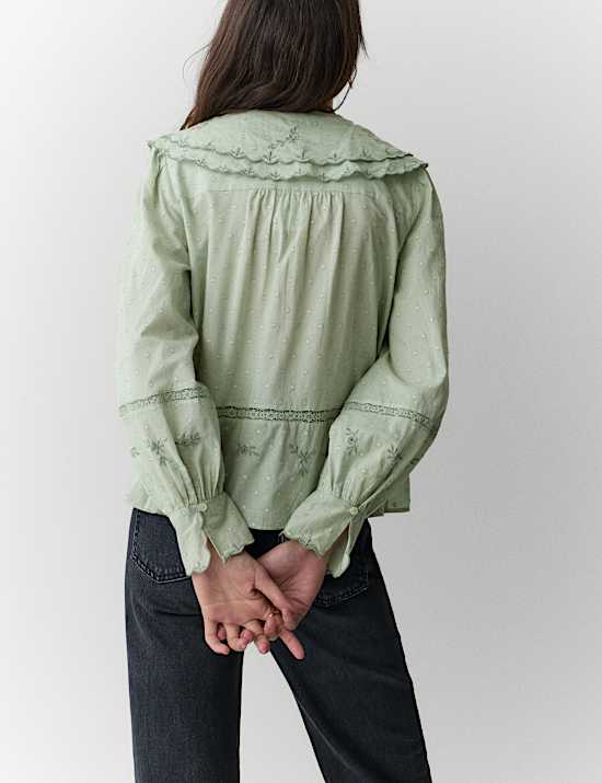 Pure Cotton Embroidered Double Collar Blouse