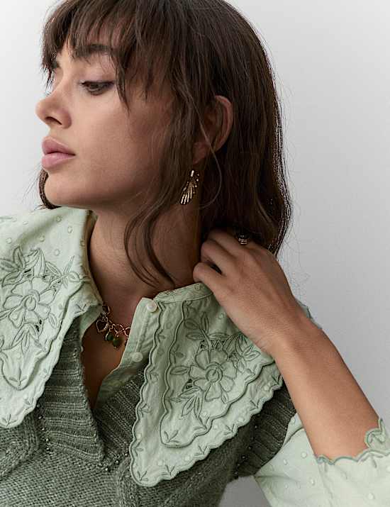 Pure Cotton Embroidered Double Collar Blouse