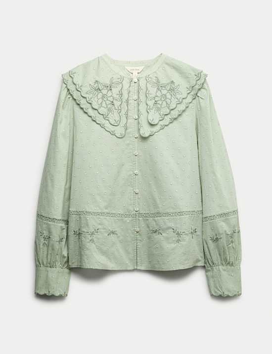 Pure Cotton Embroidered Double Collar Blouse