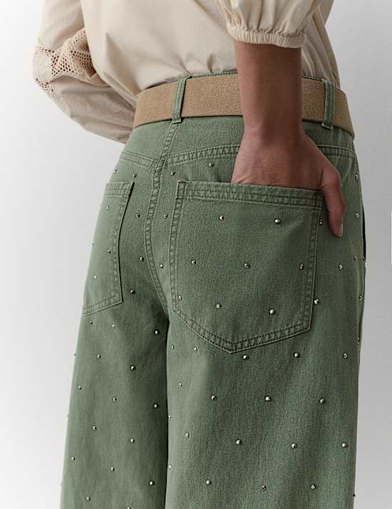 Pure Cotton Twill Studded Barrel Trousers