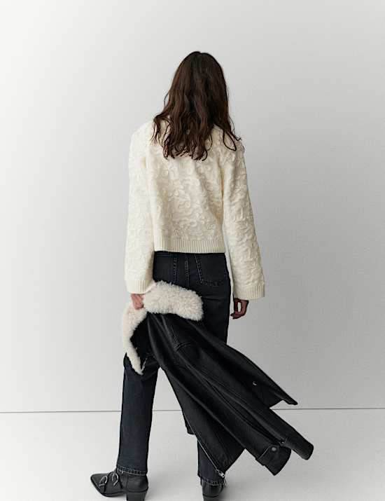 Mesh Crew Neck Lace Detail Jumper