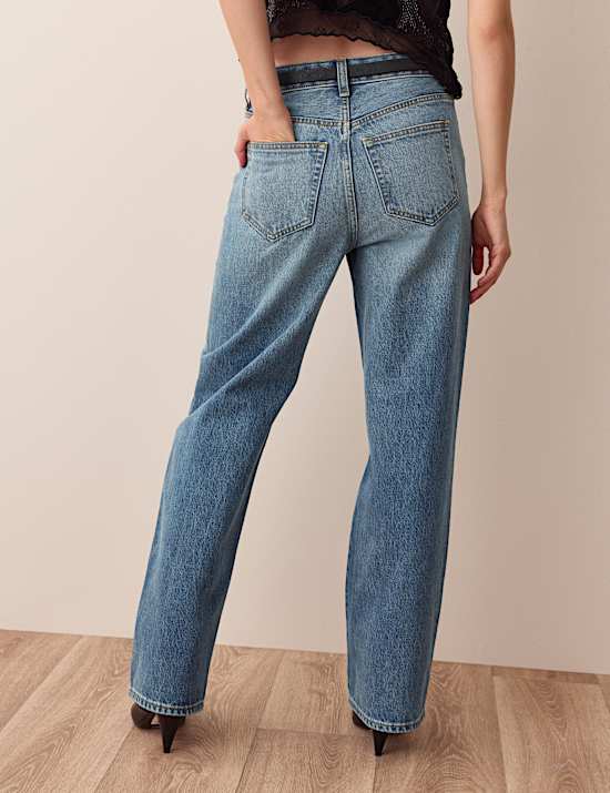 Distressed Mid Rise Straight Leg Jean