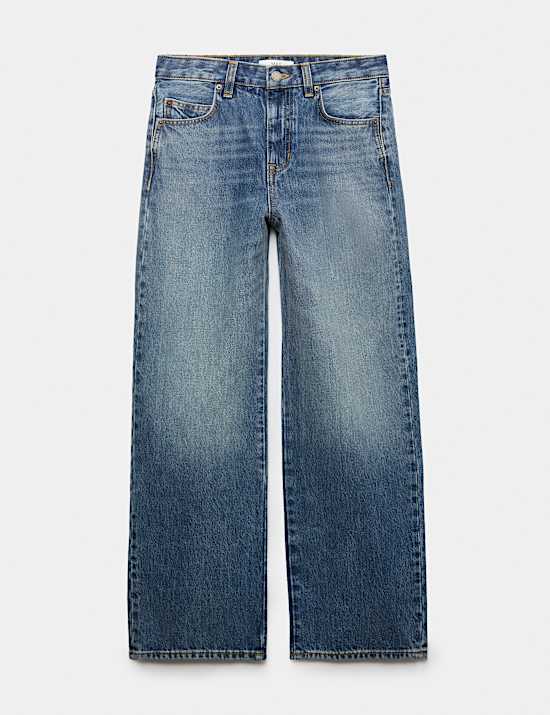 Distressed Mid Rise Straight Leg Jean