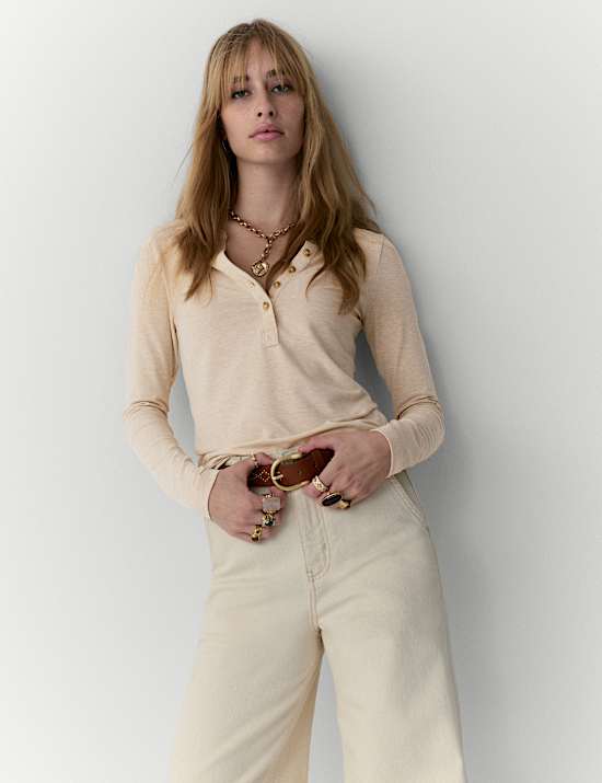 Top Henley en jersey chiné