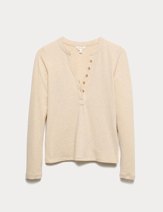 Top Henley en jersey chiné