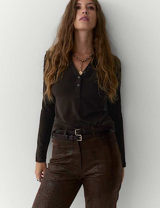 Top Henley en jersey chin&eacute;