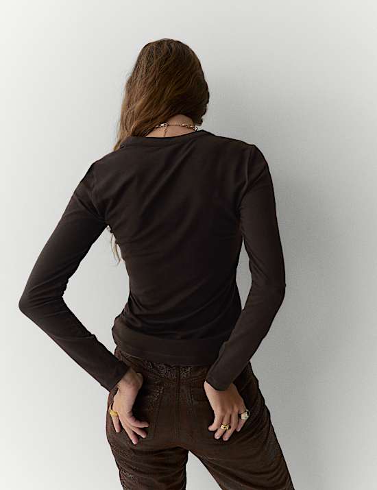 Top Henley en jersey chin&eacute;