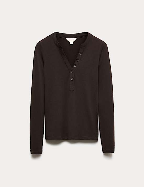 Top Henley en jersey chin&eacute;