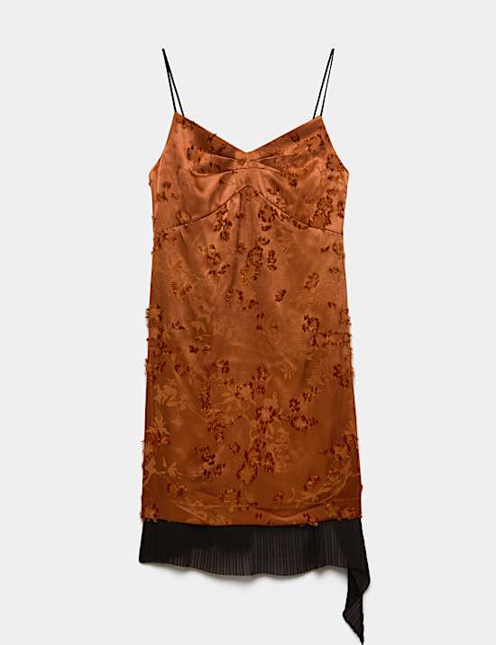 Jacquard Asymmetric Hem Knee Length Slip Dress