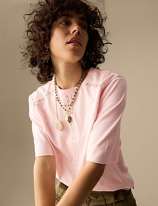 T-shirt 100 % coton à motif brodé