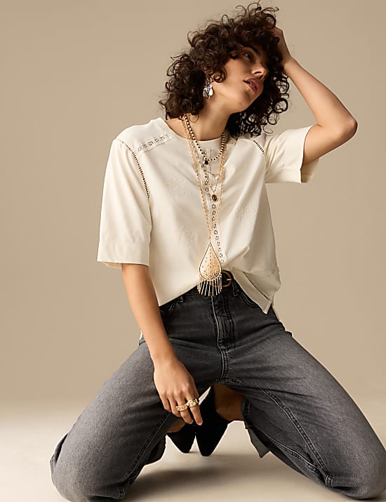 Pure Cotton Embroidered T-Shirt