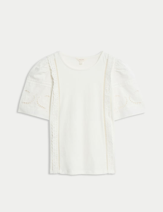 Pure Cotton Embroidered Lace Trim Top