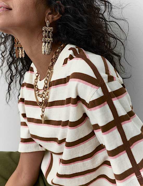 Pure Cotton Striped Boxy T-Shirt