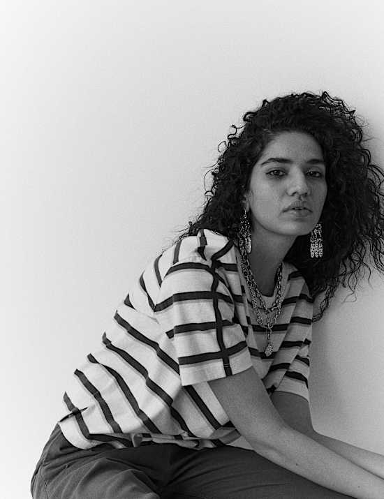 Pure Cotton Striped Boxy T-Shirt