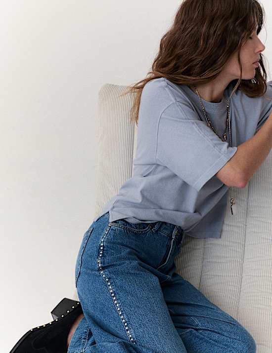 Zuiver katoenen T-shirt met korte mouwen, boxy model