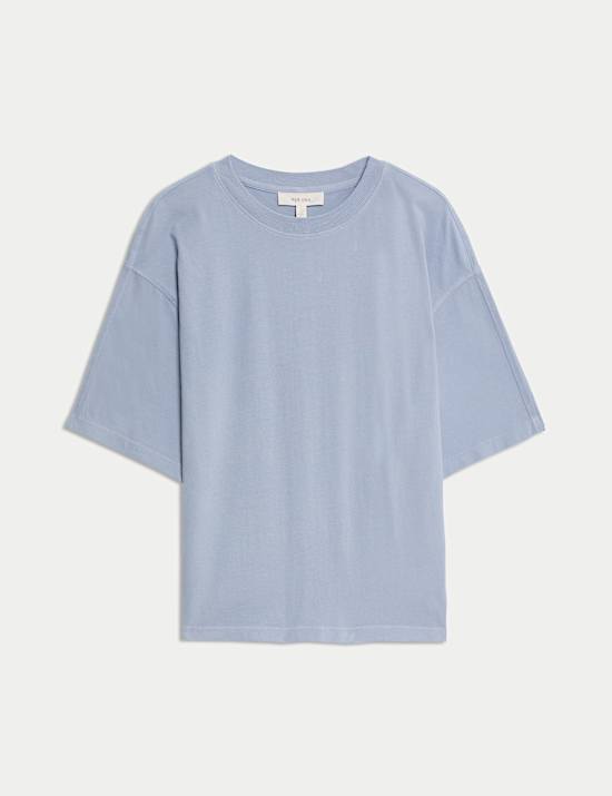 Zuiver katoenen T-shirt met korte mouwen, boxy model