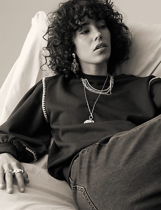 Pure Cotton Blouson Sleeve Sweatshirt