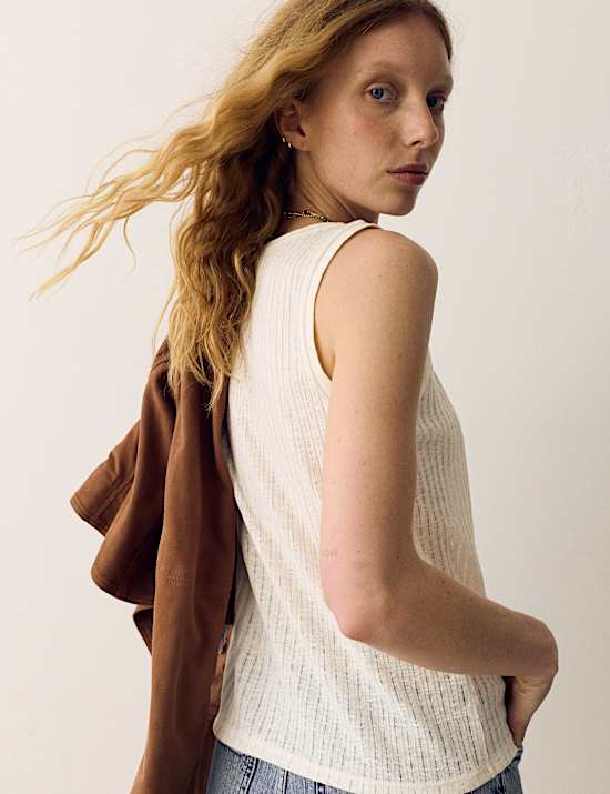 Textured Jersey Scoop Neck Vest with Linen