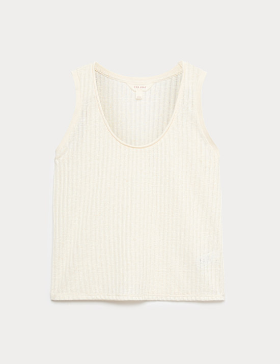 Textured Jersey Scoop Neck Vest with Linen