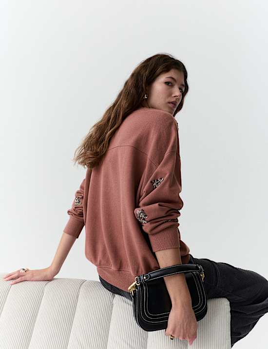 Pure Cotton Sequin Embellished Sweatshirt