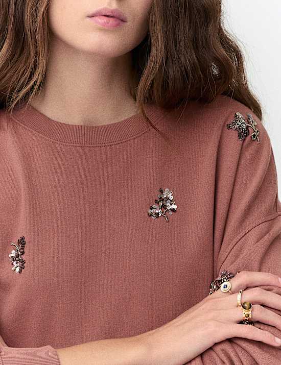 Pure Cotton Sequin Embellished Sweatshirt