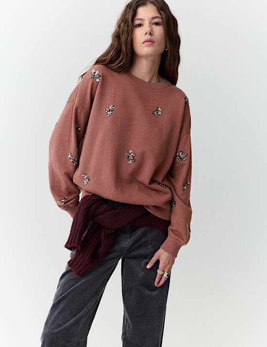 Pure Cotton Sequin Embellished Sweatshirt