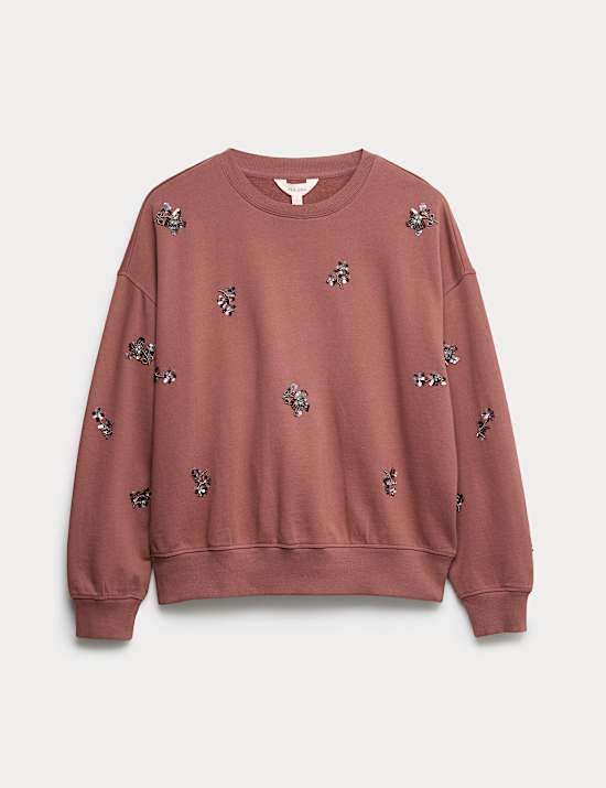 Pure Cotton Sequin Embellished Sweatshirt